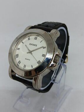 Dufonte 827022BK Men's 39mm Silver Tone Quartz Watch NEW BATTERY